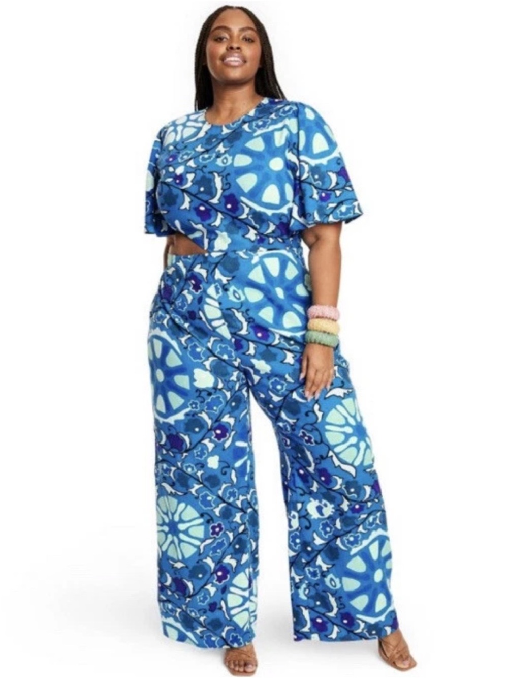 Rhode x Target Floral 2X Cut Out Jumpsuit Overall Romper Wide Blue Bell Linen